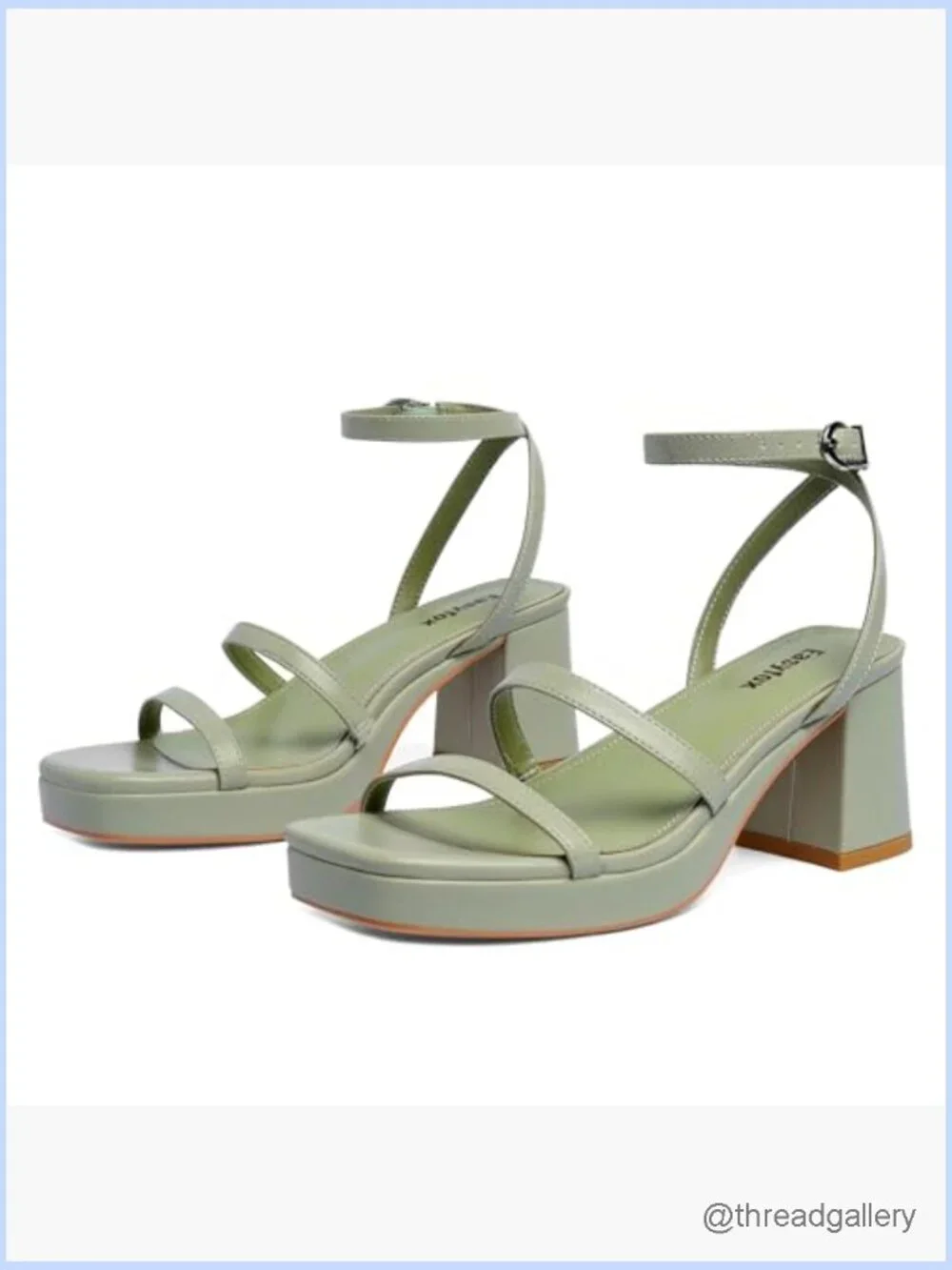Platform Sandals Chunky Heels Square Toe Ankle Strap Faux Leather